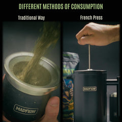 MADFLOW French press brew shows versatile preparation for bold flavor and quick access.