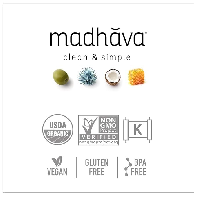 MADHAVA Coconut Sugar with gluten-free and vegan certifications.