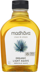 Madhava Organic Light Agave Nectar bottle in a six-pack for versatile sweetness.