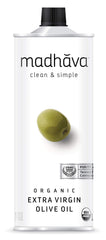 Madhava Organic Olive Oil 1L tin, ideal for pantry staple and light sautéing.