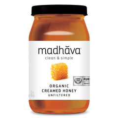 Madhava Organic Honey 22 oz jar front view, ideal for tea and recipes