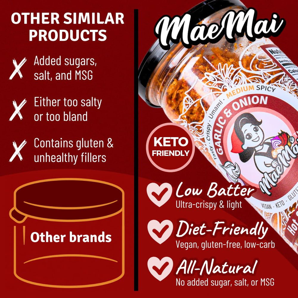 MaeMai Chili Crisp sprinkled on rice for savory spice and crunch