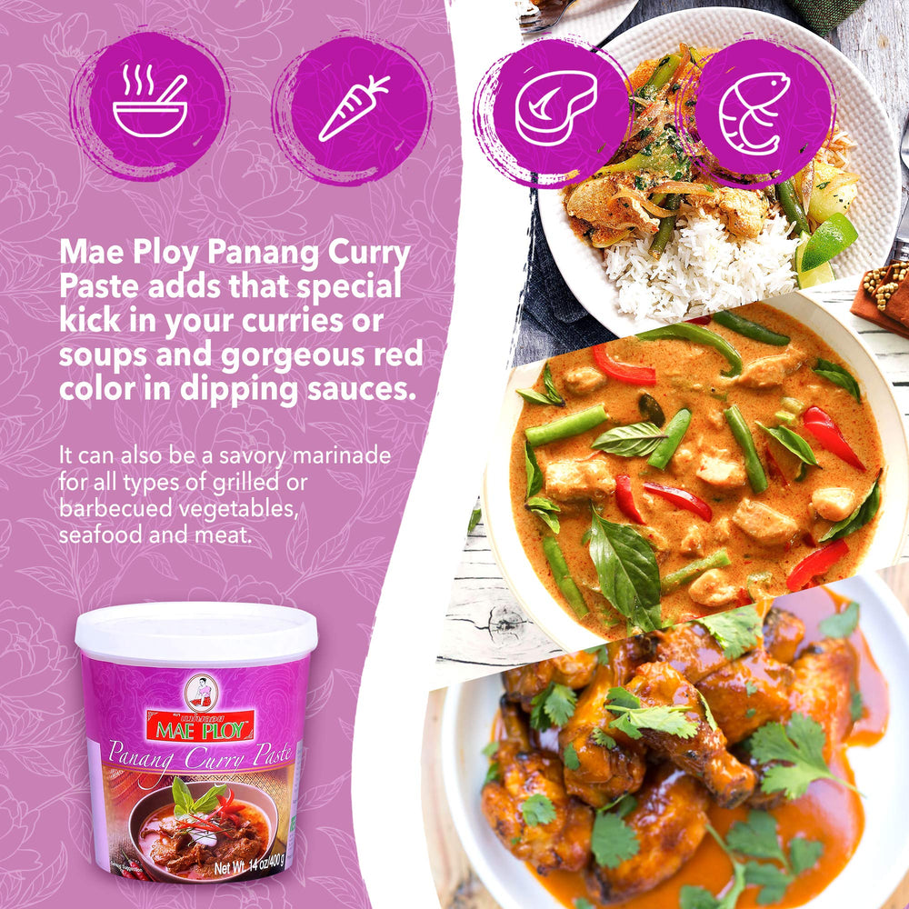 Closeup of Mae Ploy Panang curry paste ingredients and aroma