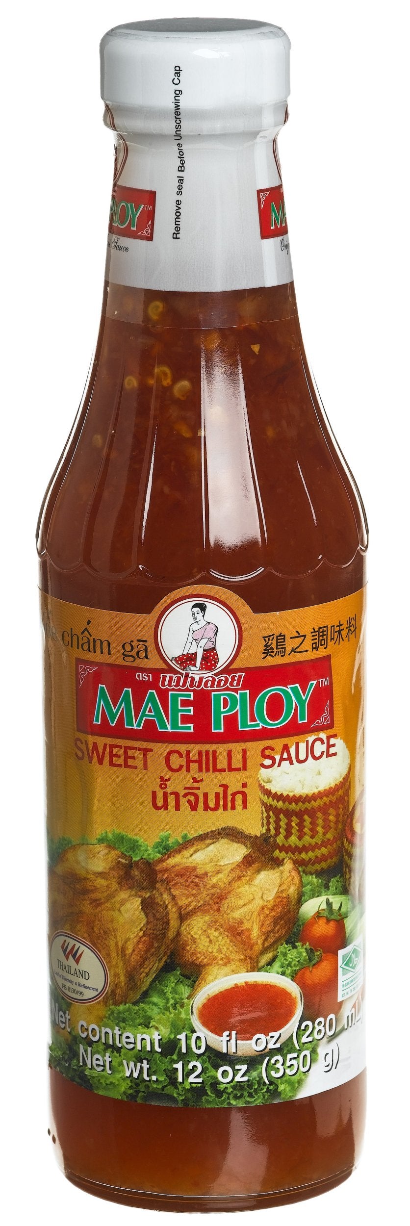 Mae Ploy Sweet Chili Sauce bottle pour, ideal for dipping and glazing