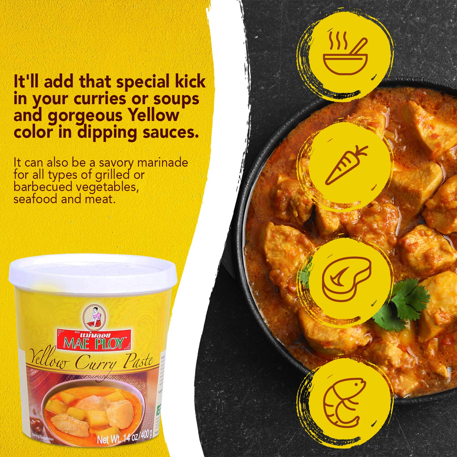 Mae Ploy paste served with bowl showing vibrant curry color.