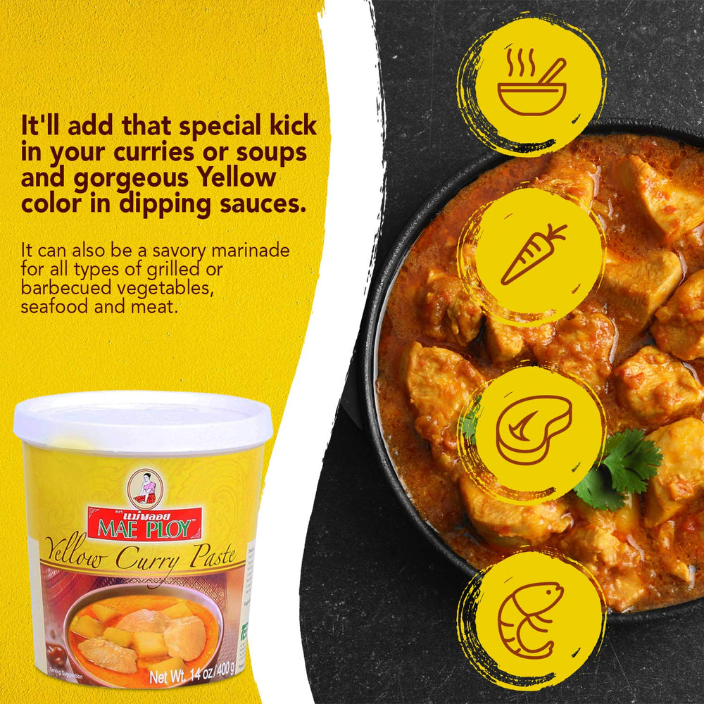 Mae Ploy paste served with bowl showing vibrant curry color.