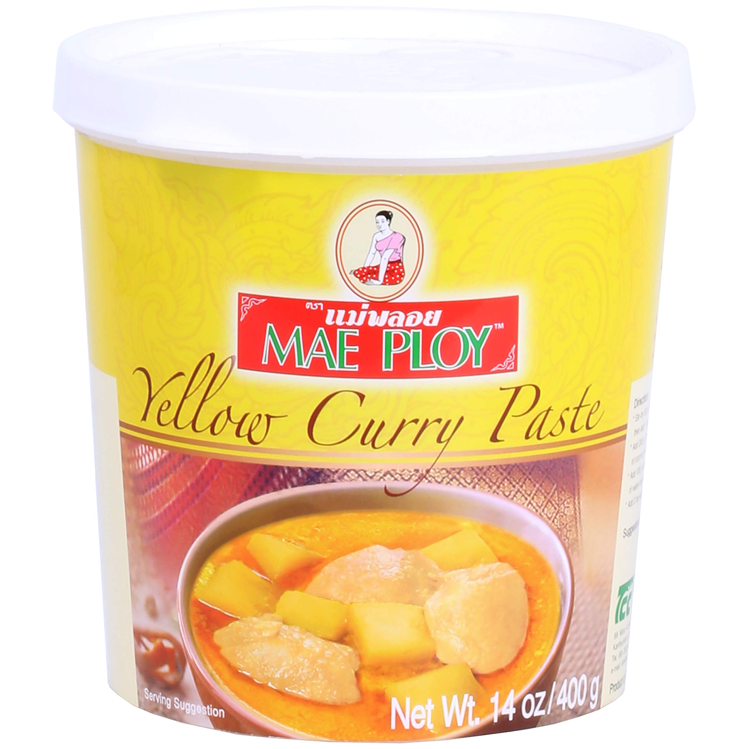 Mae Ploy yellow curry paste tub front view for home restaurant meals.