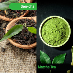 MAEDA-EN matcha powder swirling into hot tea for vibrant color.