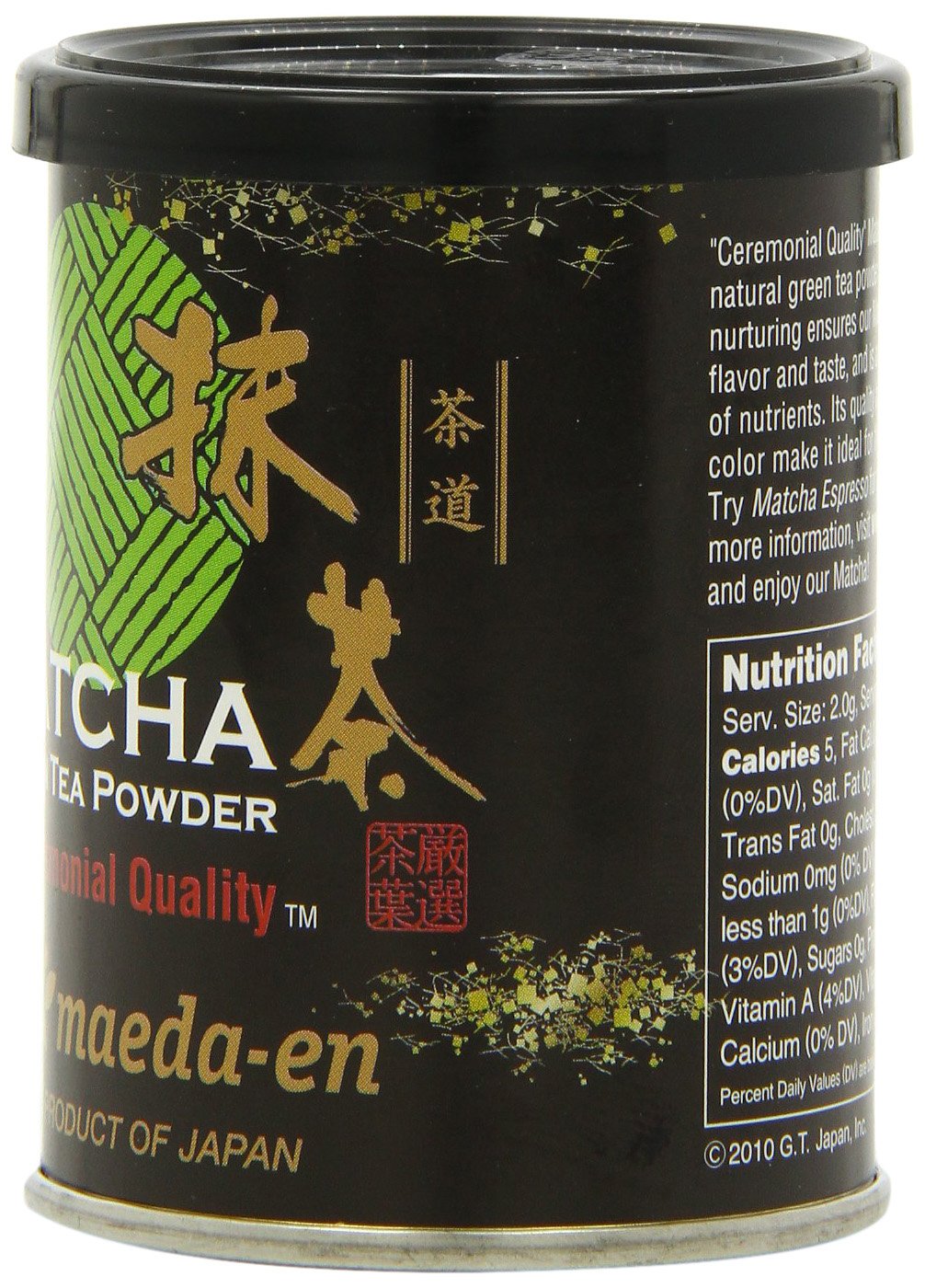 Maeda-En matcha powder in cup, vivid green color