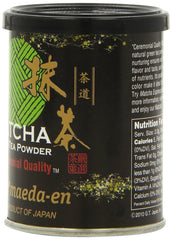 Maeda-En matcha powder in cup, vivid green color