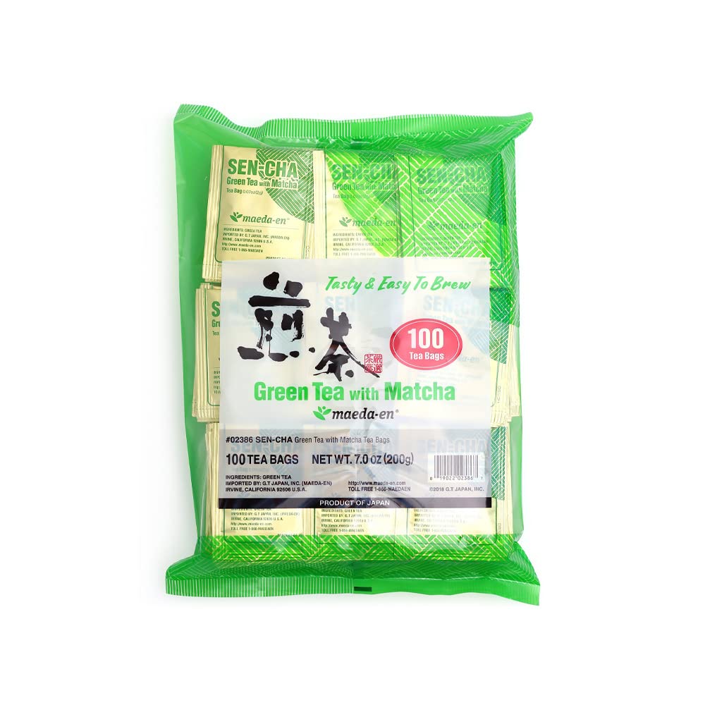 MAEDA-EN Sen-cha with Matcha tea bags packaging for convenient daily brewing.