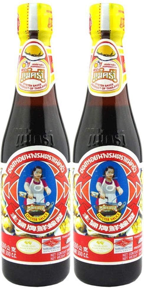 Maekrua Thai Oyster Sauce bottle front view, ideal for quick stir-fries and marinades.
