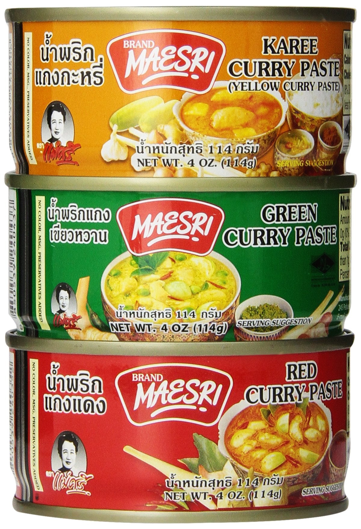 MAESRI green curry paste can for quick Thai meals and veggie stir-fries