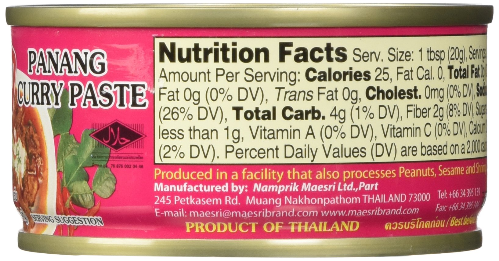 Maesri Panang curry label closeup showing authentic Thai flavor cues.