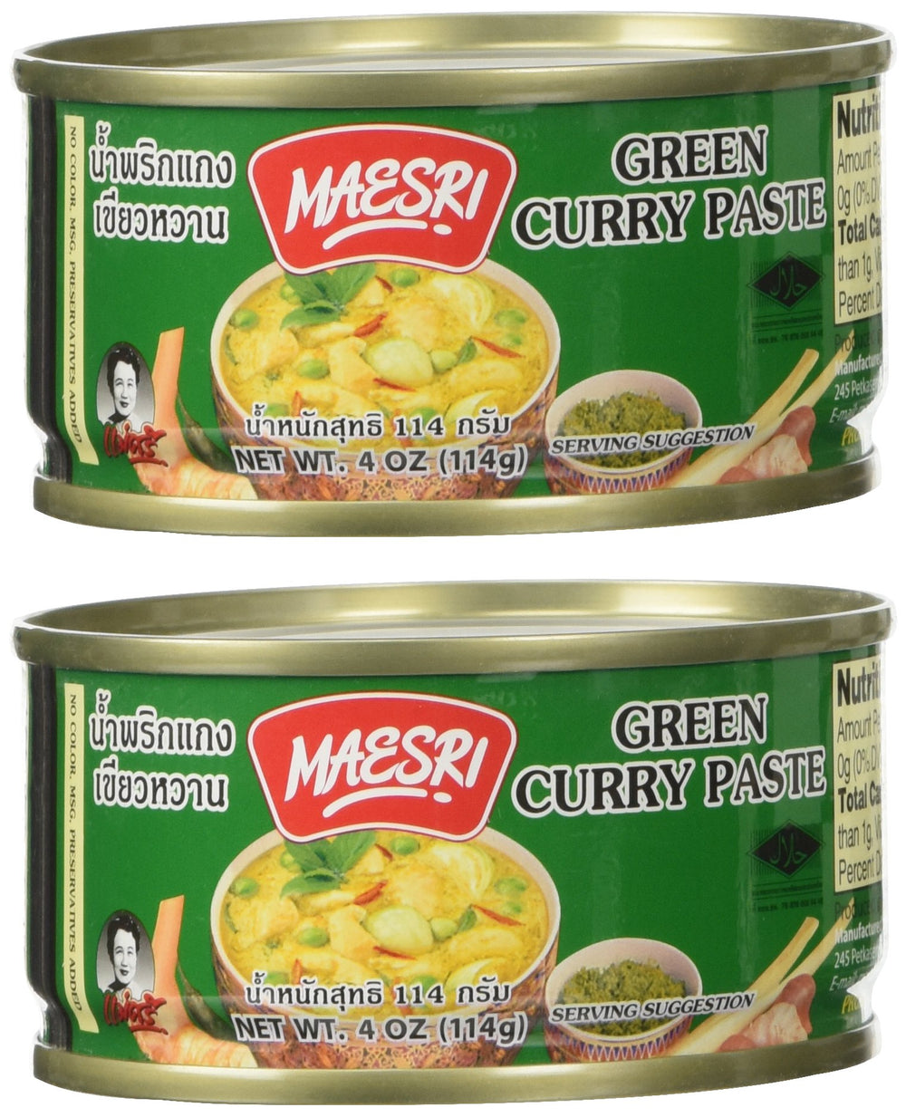 Maesri Thai Green Curry Paste can front label for quick weeknight meals.