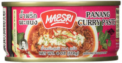 Maesri Thai Panang curry cans on display for quick, flavorful meals.