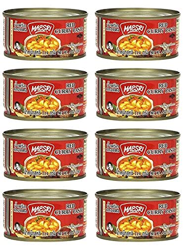 Maesri Thai Red Curry Paste in a 4 oz jar, ideal for quick, fragrant Thai curries.