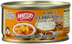 Maesri yellow curry paste bottle front for quick Thai curry flavor