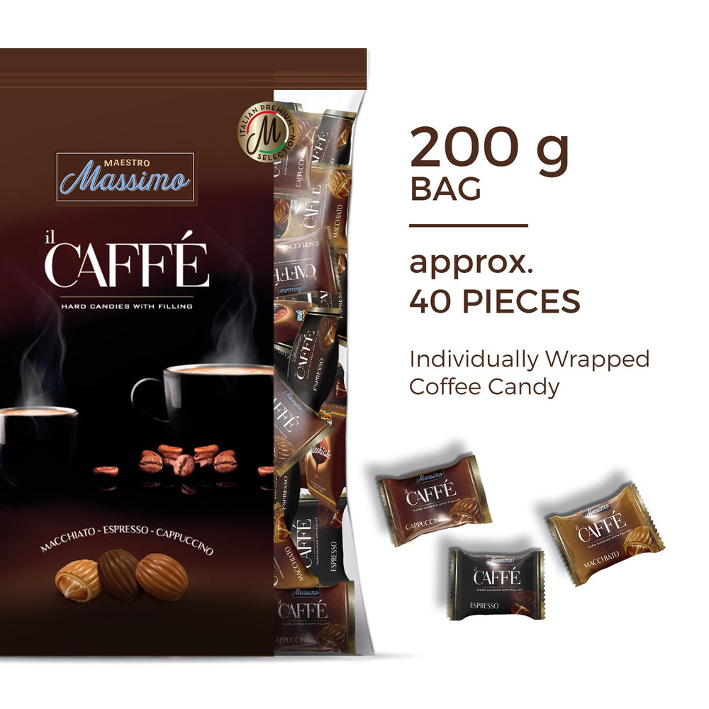 Maestro Massimo Cappuccino candy close view, refined coffee flavor.