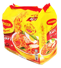 Maggi 2 Minute Noodles Curry Flavour packaging highlights fast, convenient meal option.