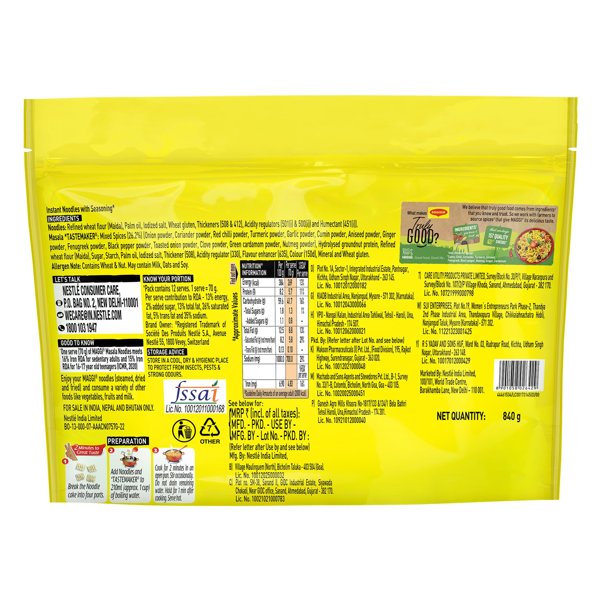 Maggi 2 Minutes Masala tastemaker sachet provides instant flavor boost