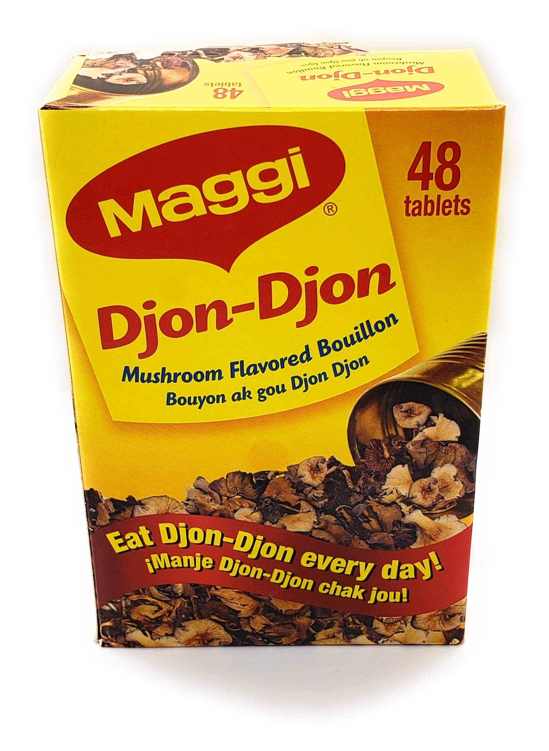 Maggi Djon Djon bouillon cubes close-up highlighting mushroom aroma.