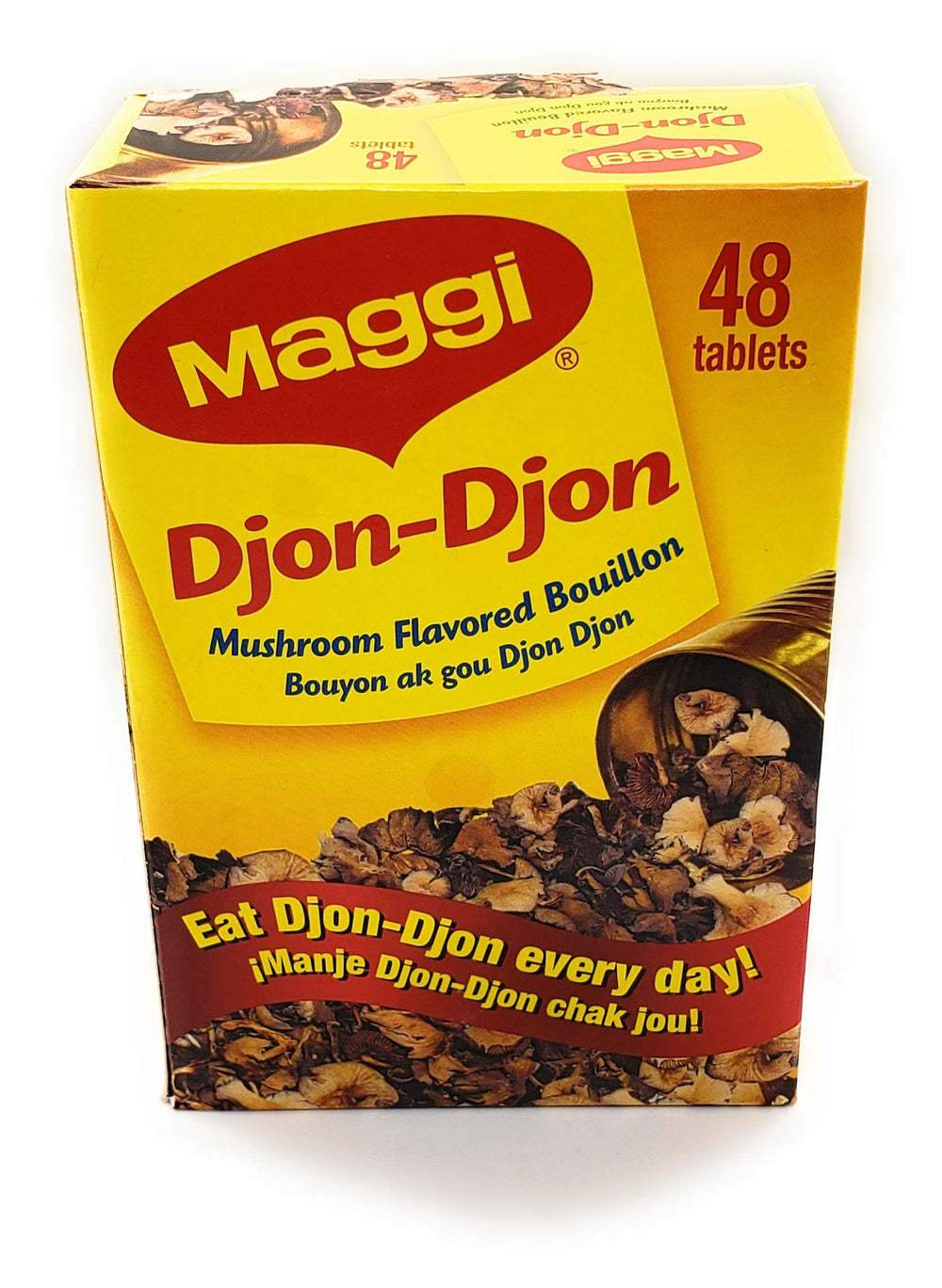 Maggi Djon Djon bouillon cubes close-up highlighting mushroom aroma.