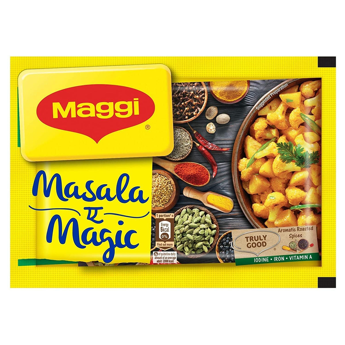 Maggi Masala-ae-Magic 40-pack packaging boosts everyday veggie flavor.