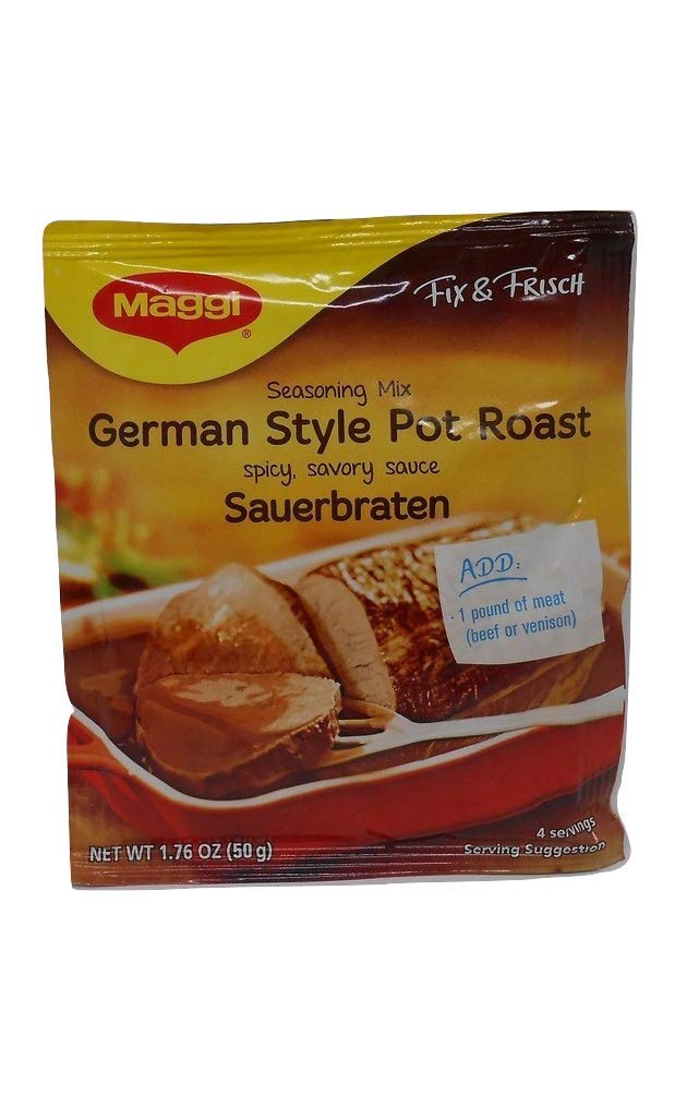 Maggi German-Style Sauerbraten seasoning trio, front view packaging for quick weeknight roasts