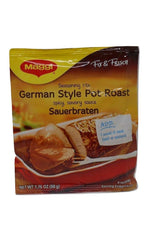 Maggi German-Style Sauerbraten seasoning trio, front view packaging for quick weeknight roasts