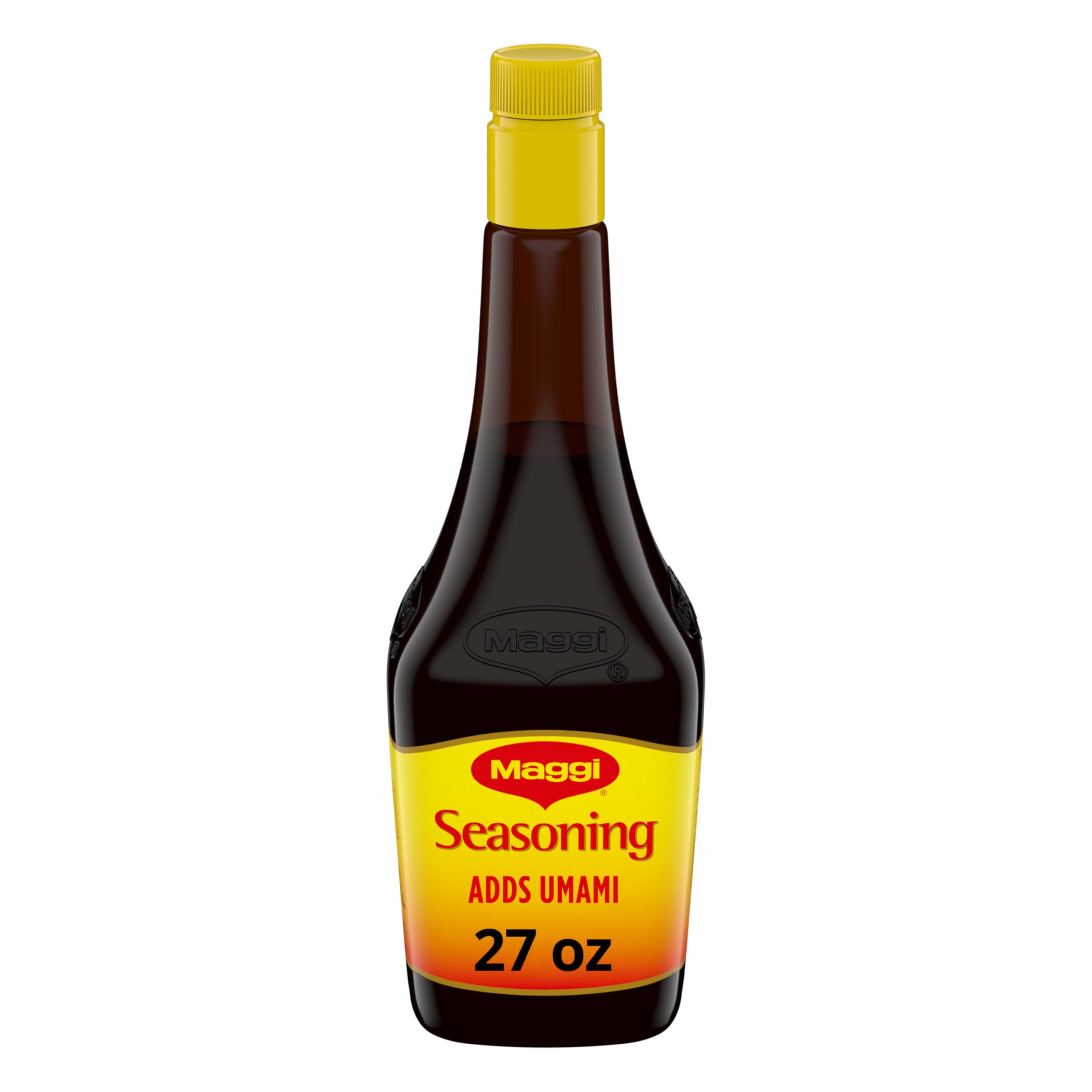 Maggi Seasoning roasted flavor bottle pour enhances meats and vegetables.