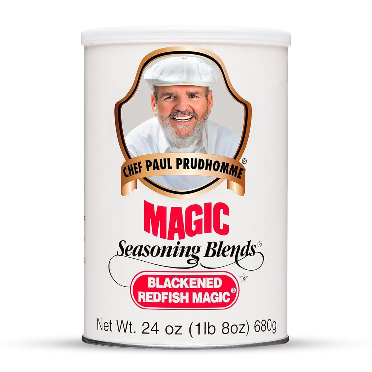 Magic Seasoning Blends Blackened Redfish Magic canister on display, delivering bold Louisiana flavor for seafood.
