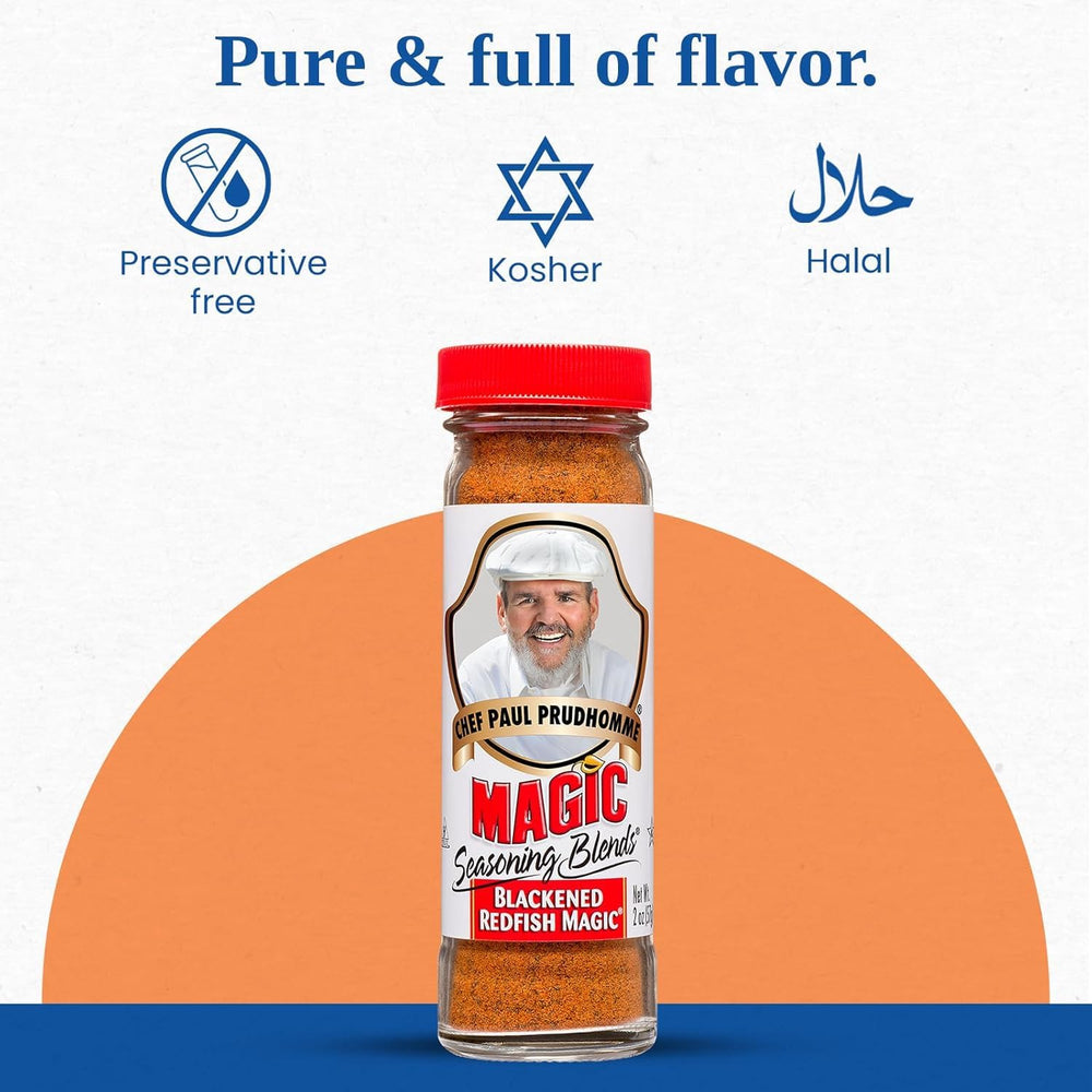 Magic Seasoning Blends Chef Paul Blackened Redfish pouring angle suggests easy, mess-free seasoning