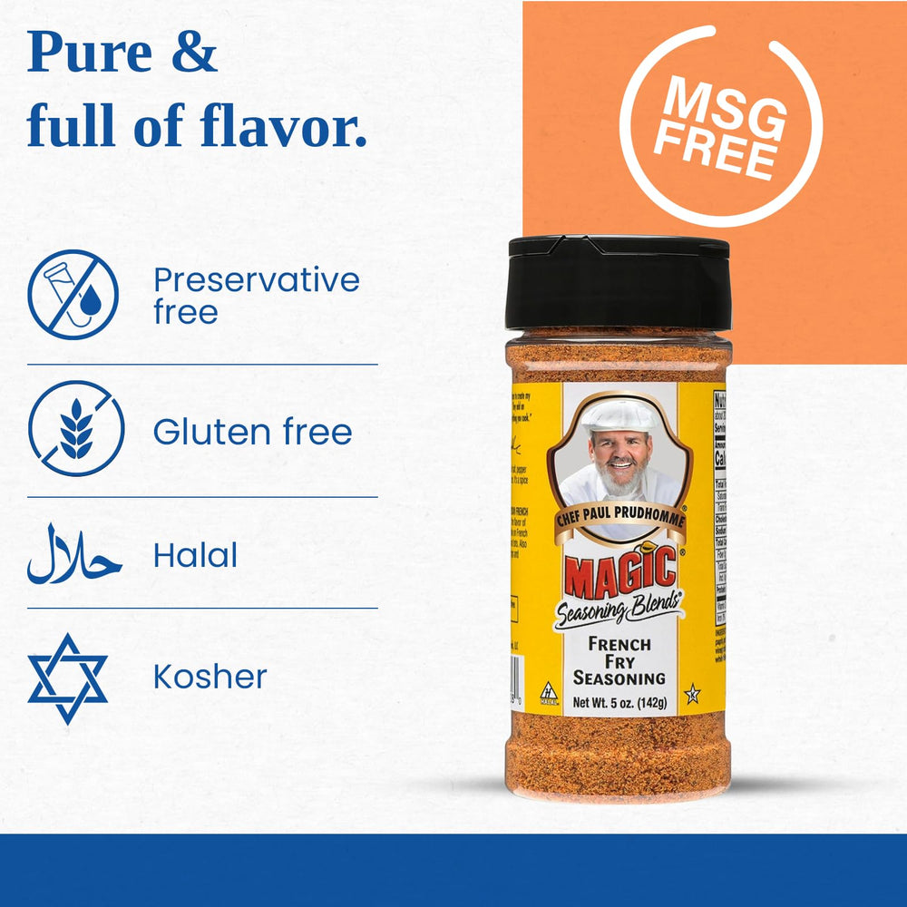 Magic Seasoning Blends French Fry Seasoning closeup highlights clean ingredients and inviting aroma.