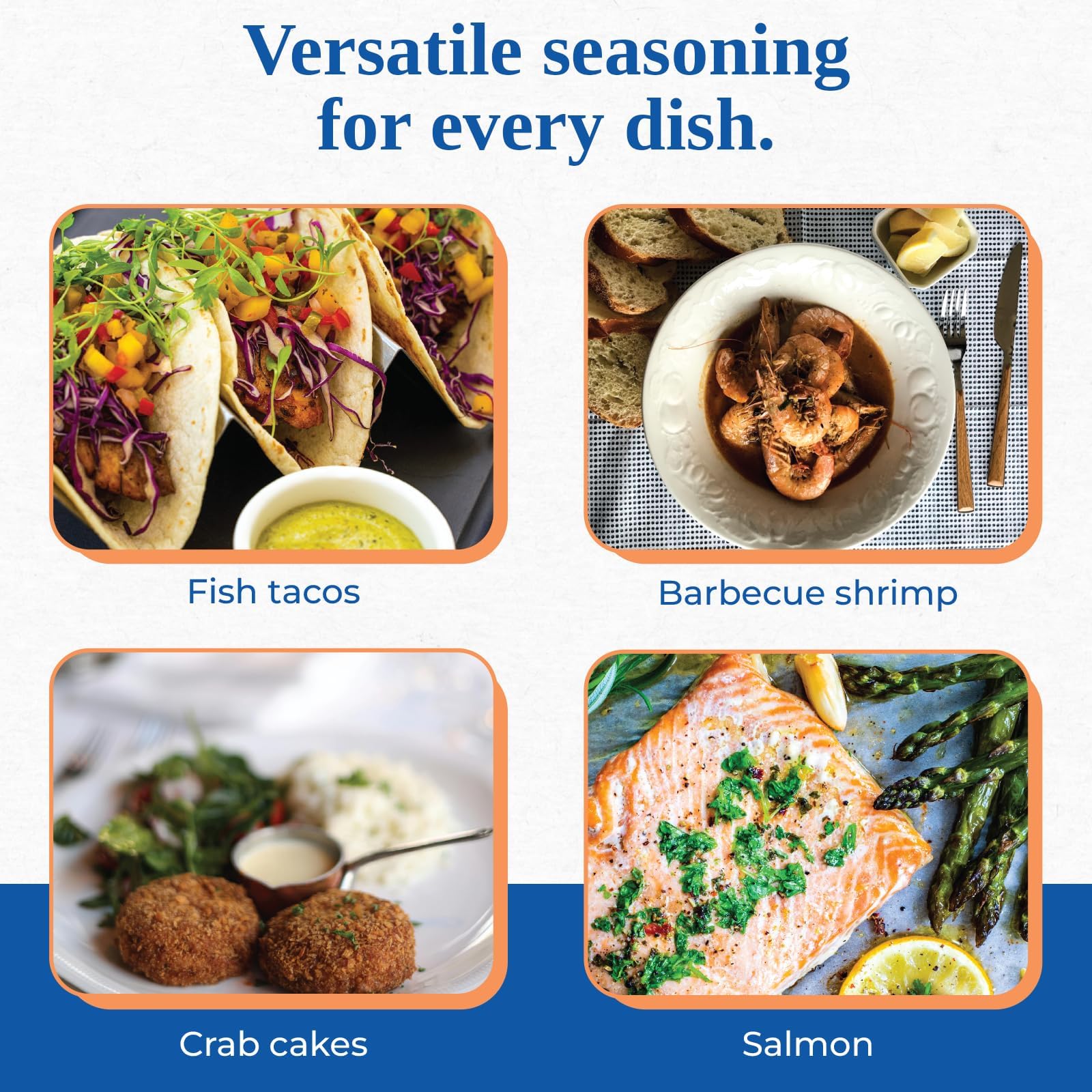 Magic Seasoning Blends Seafood Magic ingredients panel emphasizes natural spices.