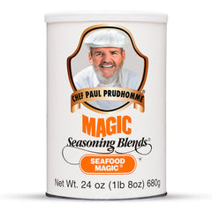 Magic Seasoning Blends Seafood Magic jar on shelf enhances crab and shrimp flavors