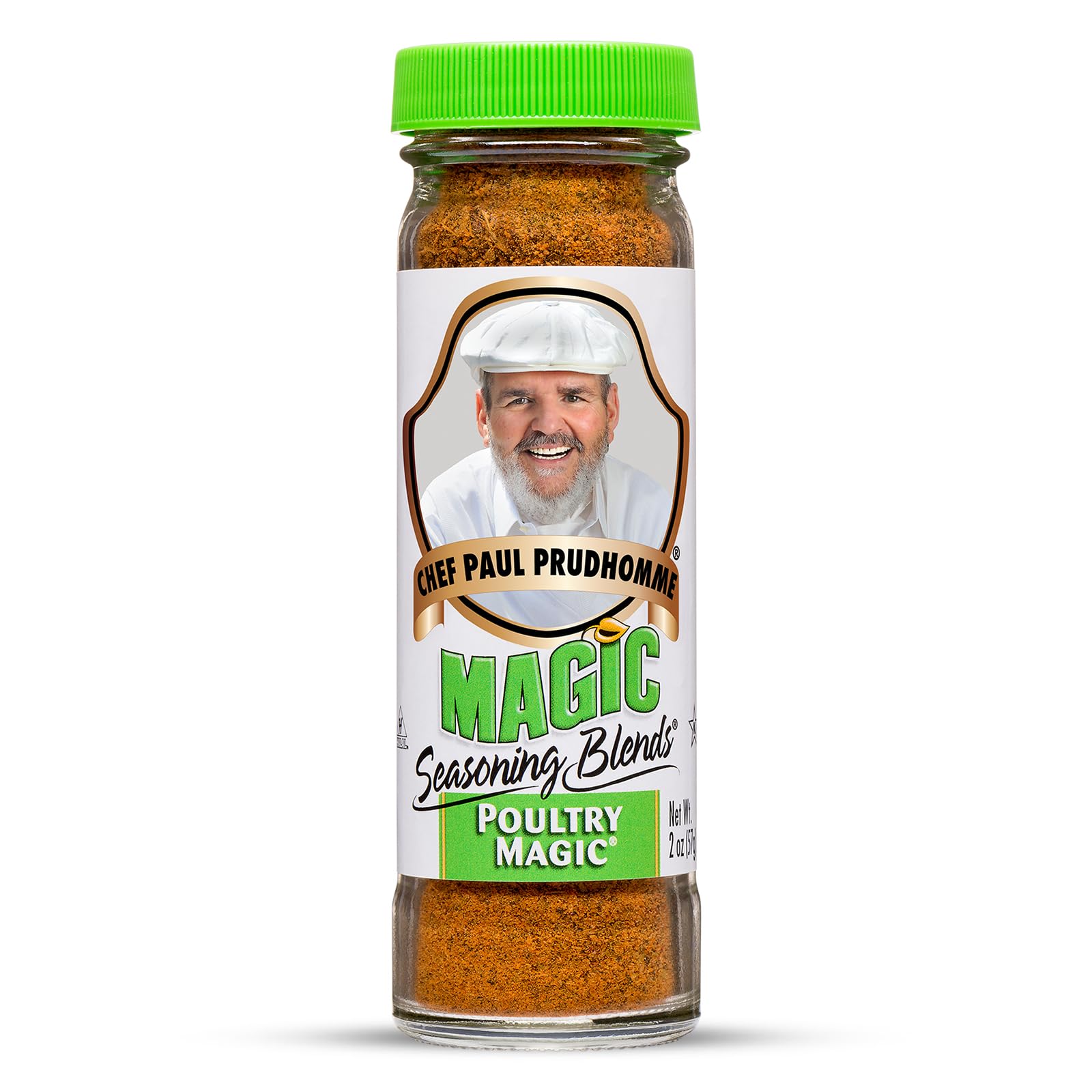 Magic Seasonings Poultry Magic bottle on shelf shows gluten-free, MSG-free flavor potential.