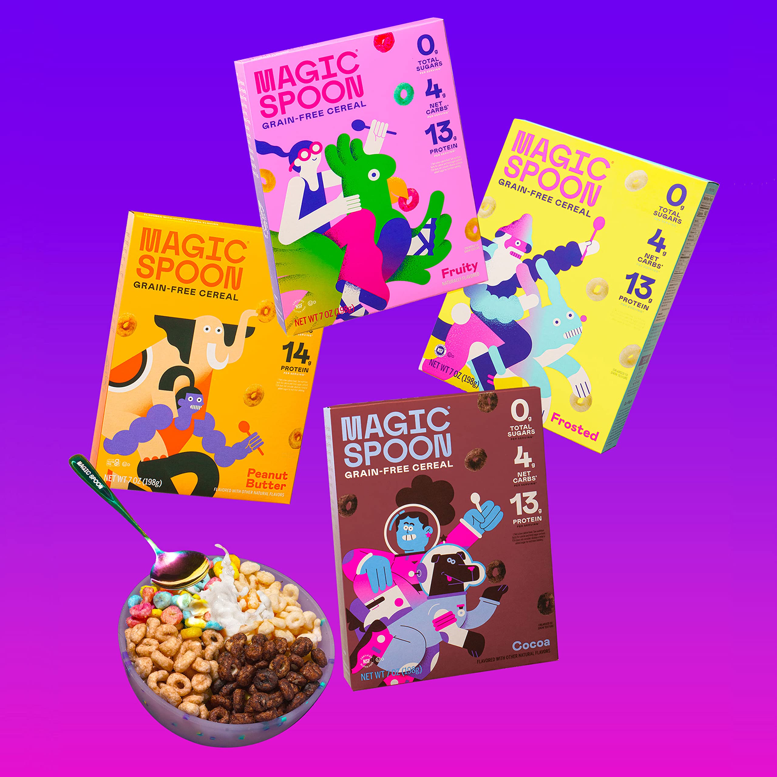 Magic Spoon 4-pack variety display, ideal for tasting different flavors.