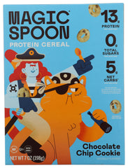 magic spoon front packaging showing choc chip cookie cereal and benefits
