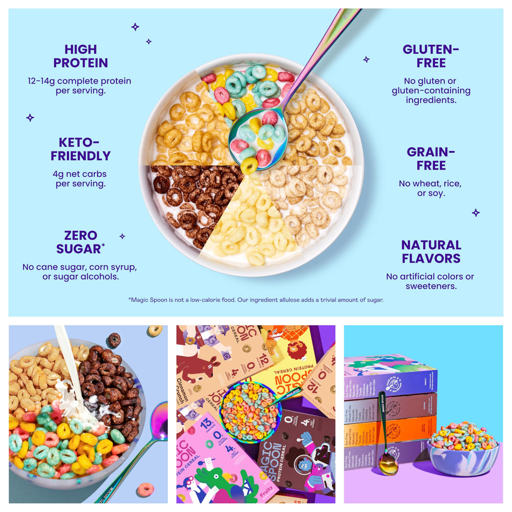 Magic Spoon Cinnamon Crunch bowl suggests flavorful snack with keto-friendly carbs