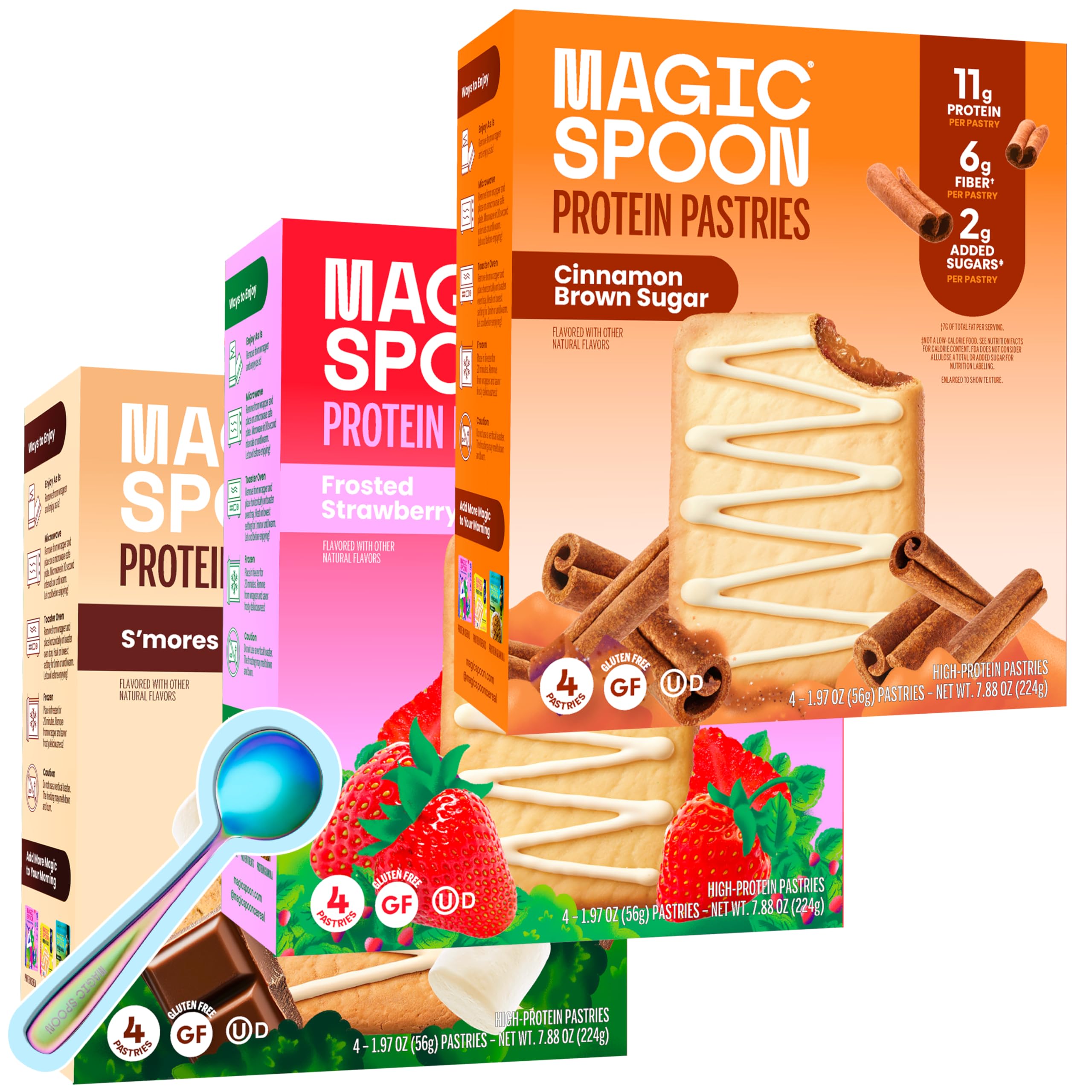 Magic Spoon front packaging showing variety pack and benefits