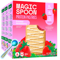 Magic Spoon front pack showing three-box bundle and frosted strawberry design for visual appeal