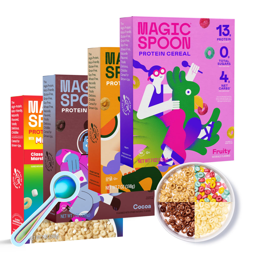 Magic Spoon Fruity cereal bowl, a sugar-free breakfast option.