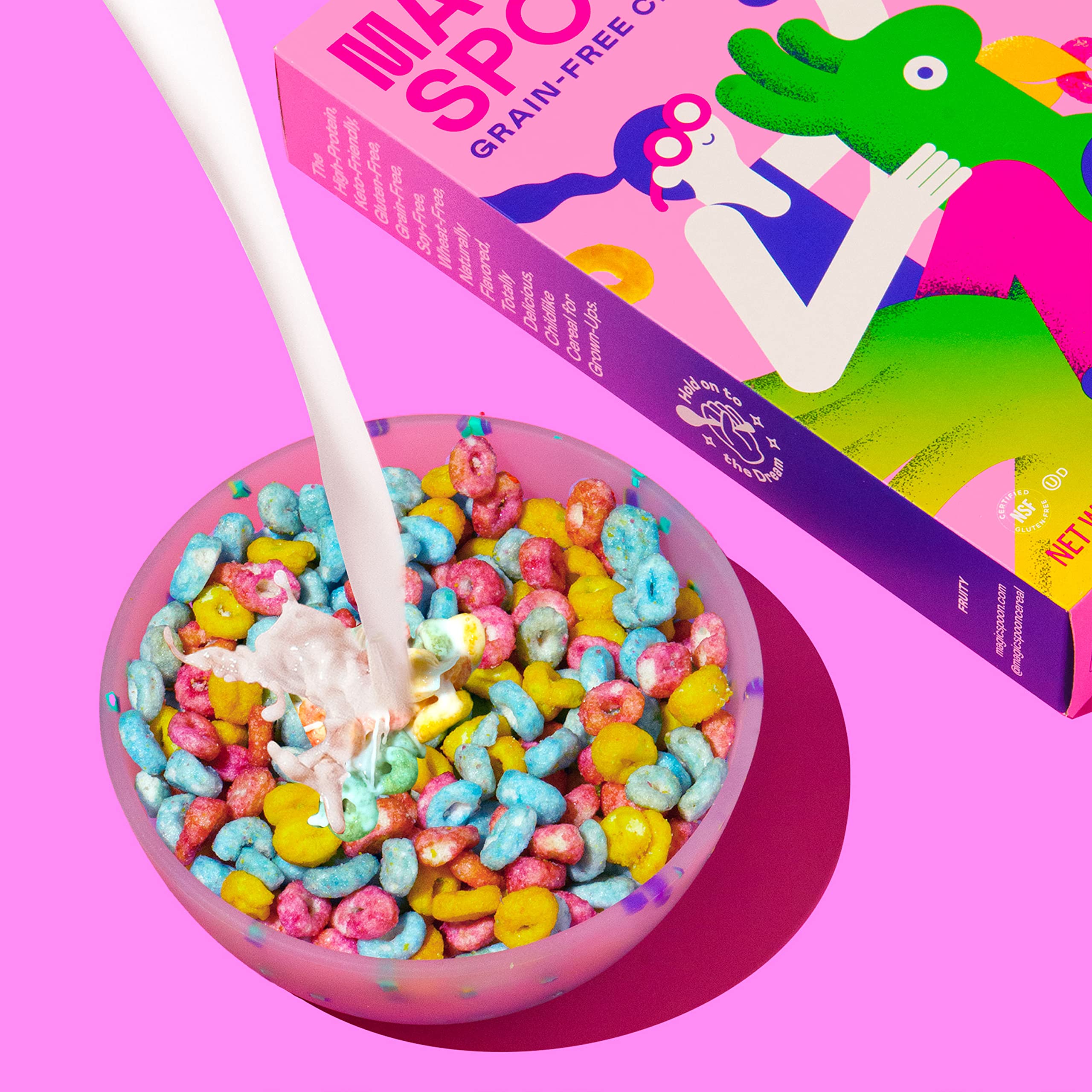 Magic Spoon Fruity cereal bowl shows crisp texture and satisfying bite.