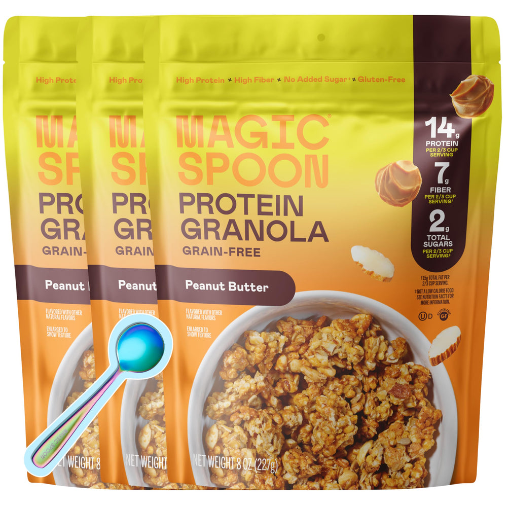 Magic Spoon granola peanut butter 3-pack jar for quick high-protein breakfasts.