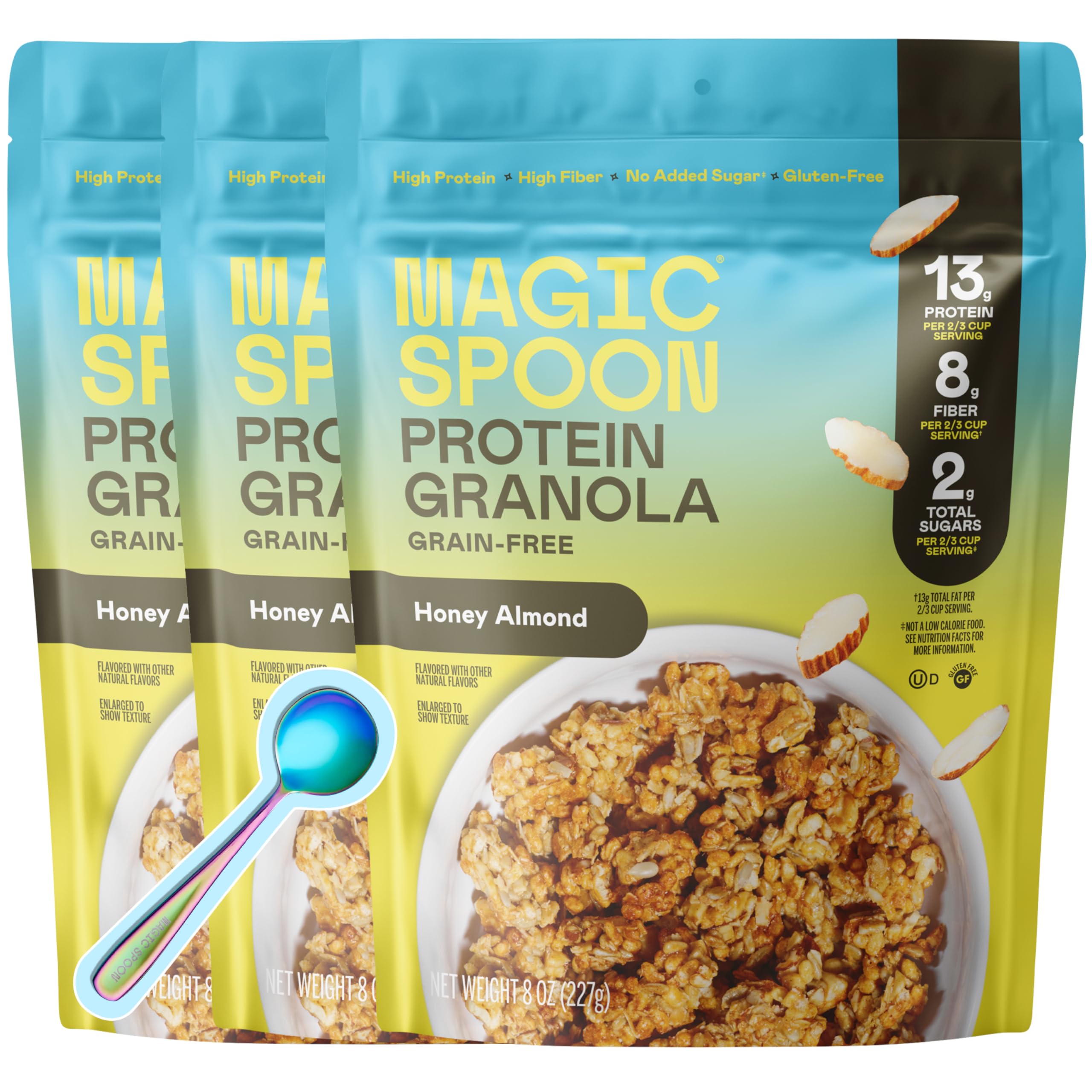 Magic Spoon high protein granola honey almond pack showcases keto-friendly breakfast option
