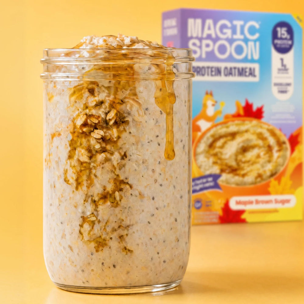 Magic Spoon overnight oats jar prepared for grab-and-go convenience