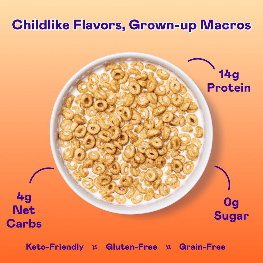Magic Spoon protein-packed crunch close-up emphasizes sustained energy per bite.