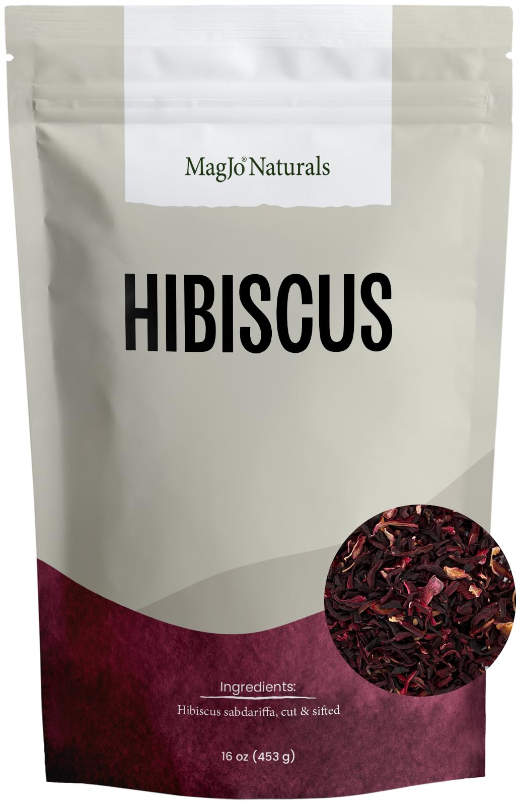 MagJo Naturals Hibiscus flowers in a 1lb pack ready for fresh infusions