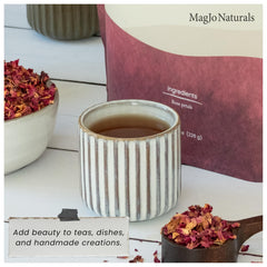 MagJo Naturals sealed kraft bag preserves freshness and aroma of rose petals.